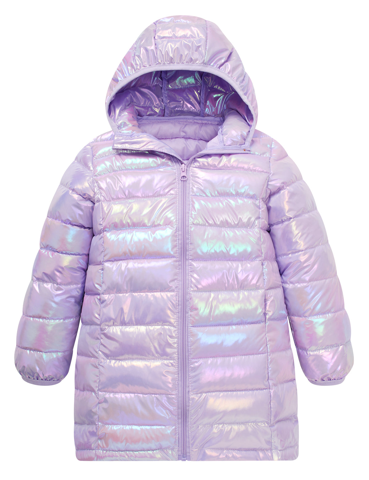 Aideaone Girls Winter Coat Hooded Metallic Mid Length Puffer Jacket Water Repellent 4-12 Years