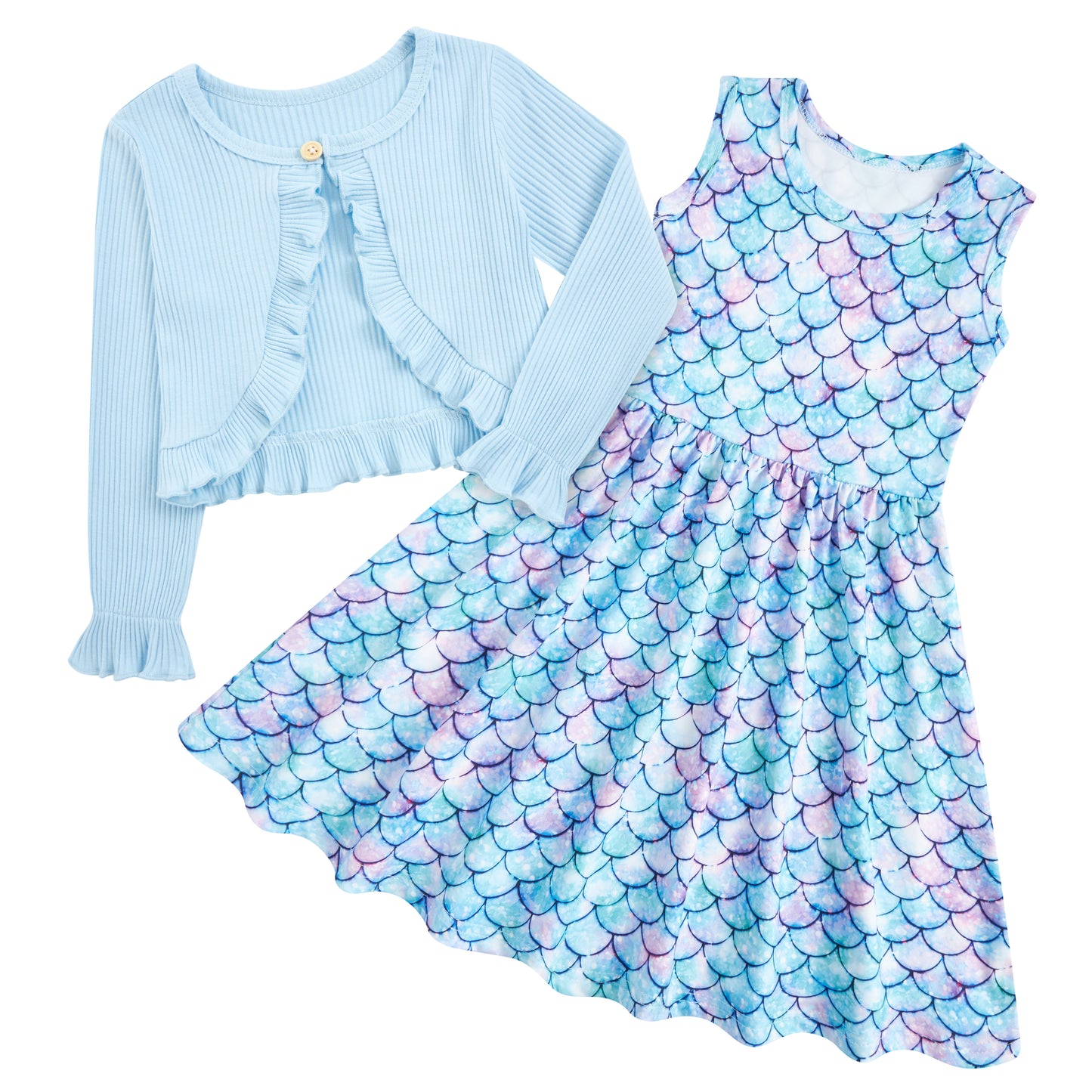 Aideaone Toddler Girl Sleeveless Dresses and Long Sleeve Ruffle Cardigan 2 Piece Fall Outfits for 2-7T
