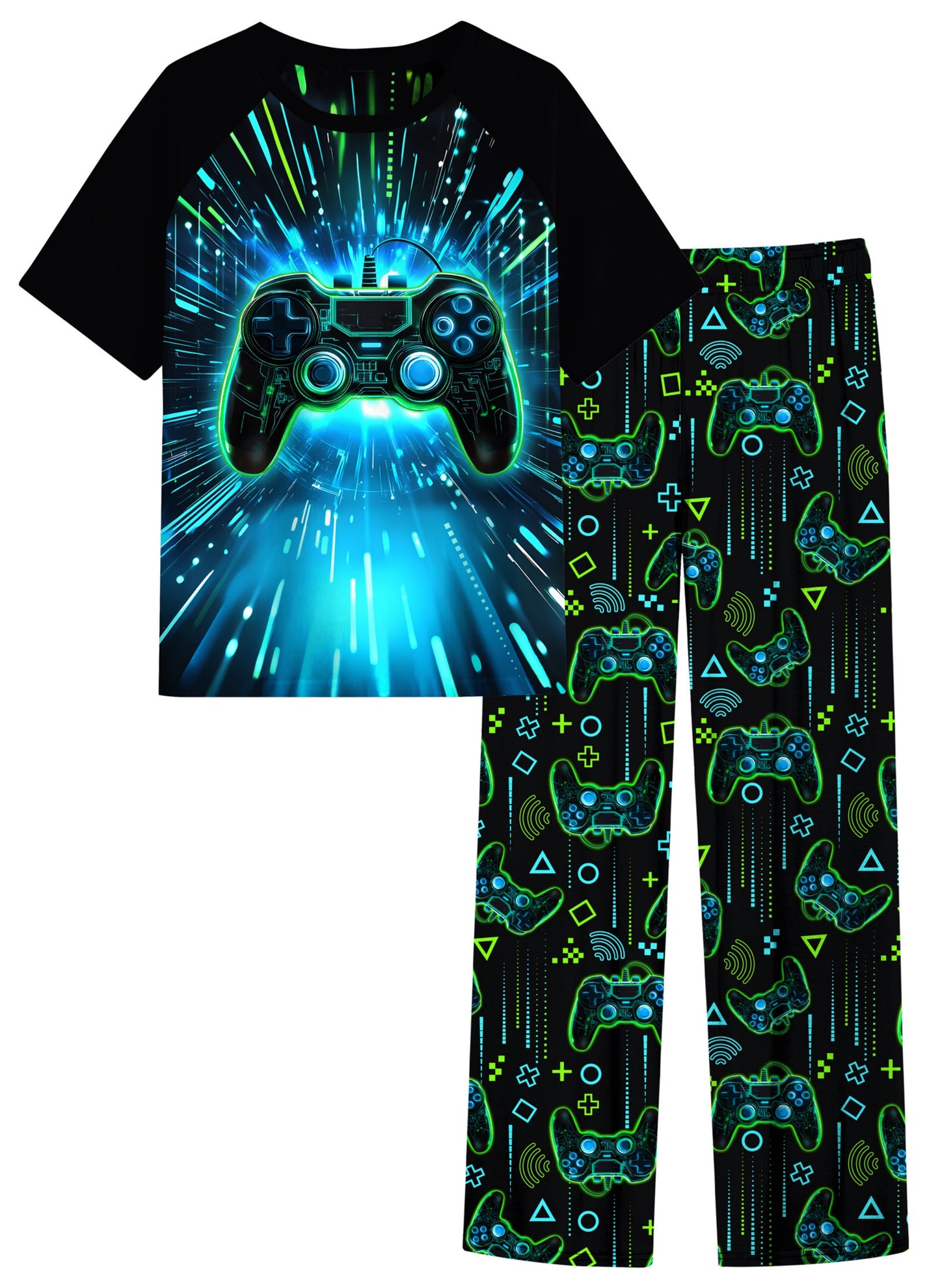 Aideaone Boys' Pajamas Set Short Sleeves Tops & Long Pants 2-Piece Printed Kid Sleepwear Pajamas Set for Boys 6-14Y