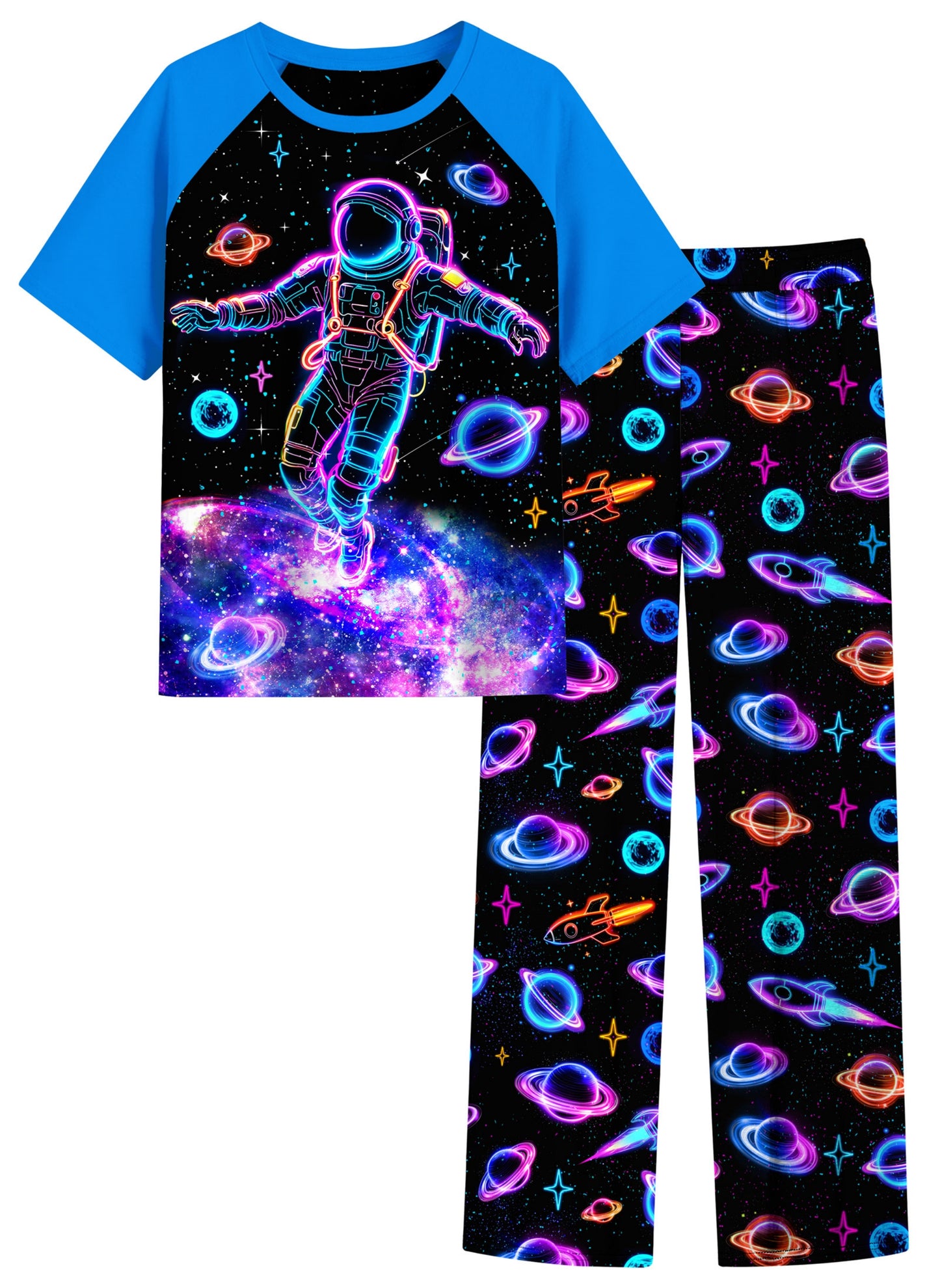 Aideaone Boys' Pajamas Set Short Sleeves Tops & Long Pants 2-Piece Printed Kid Sleepwear Pajamas Set for Boys 6-14Y