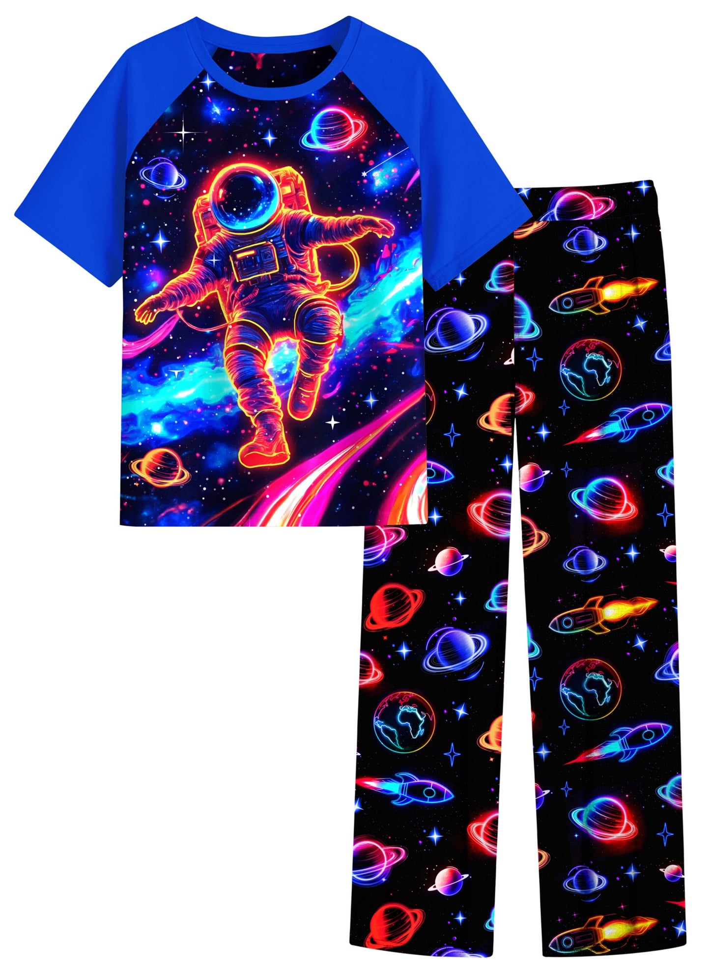 Aideaone Boys' Pajamas Set Short Sleeves Tops & Long Pants 2-Piece Printed Kid Sleepwear Pajamas Set for Boys 6-14Y