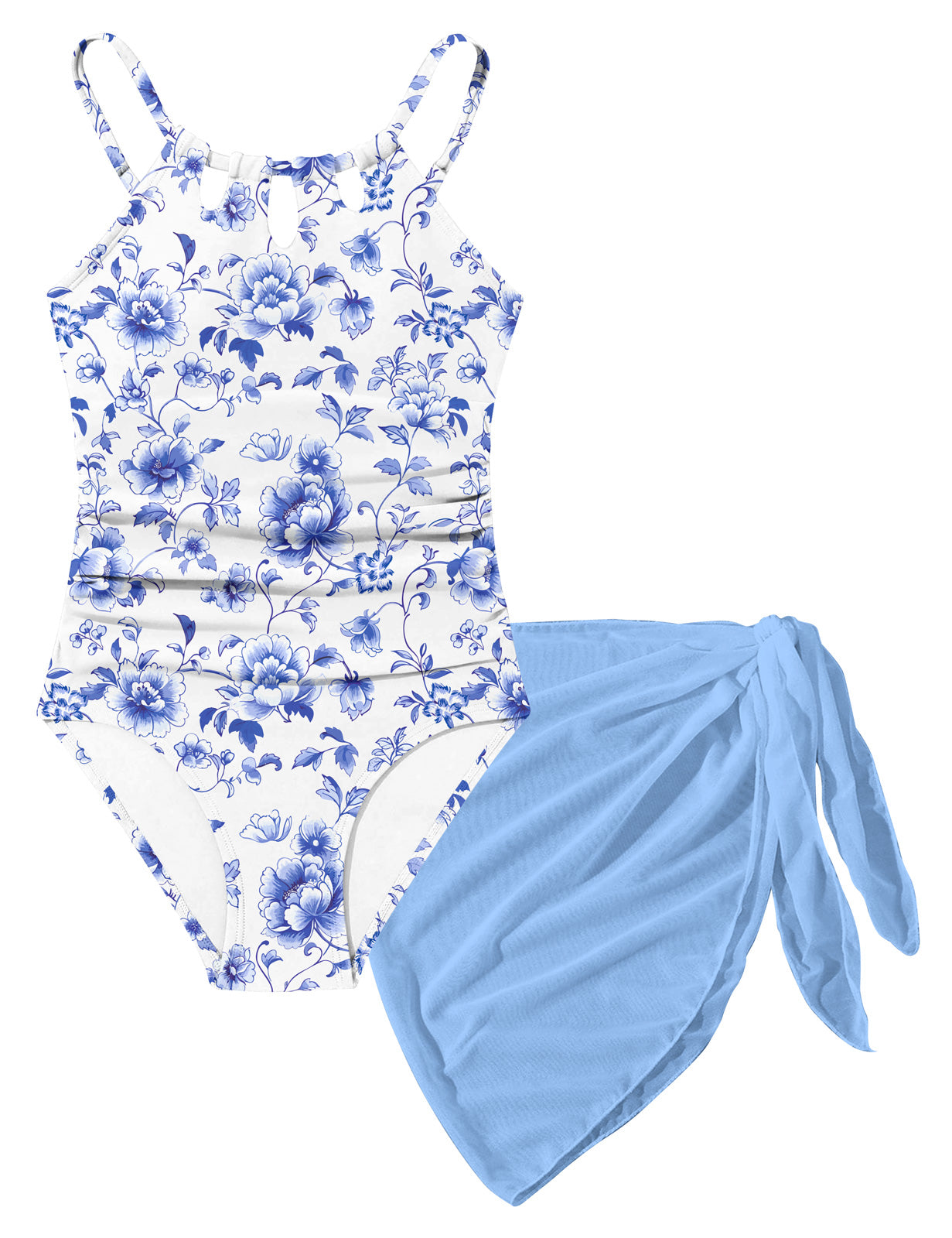 Aideaone Girls Swimsiut One-Piece with Cover Up Adjustable Straps Cut Out Swimwear Beach Bathing Suit Size 8-16