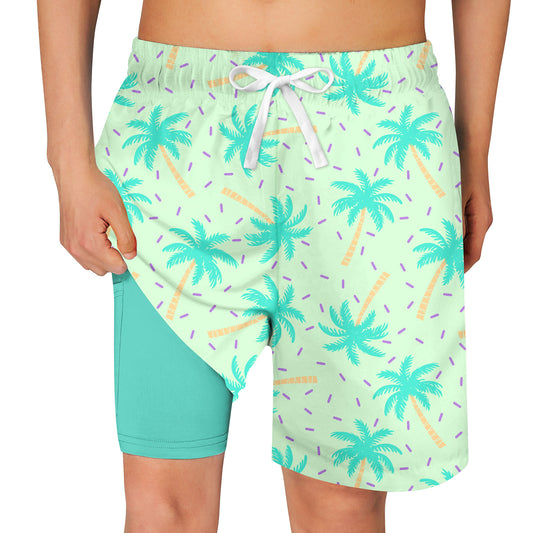 Aideaone Boys Swim Trunks with Compression Liner Casual Bathing Suit for Kids Swim Shorts 6-18 Years