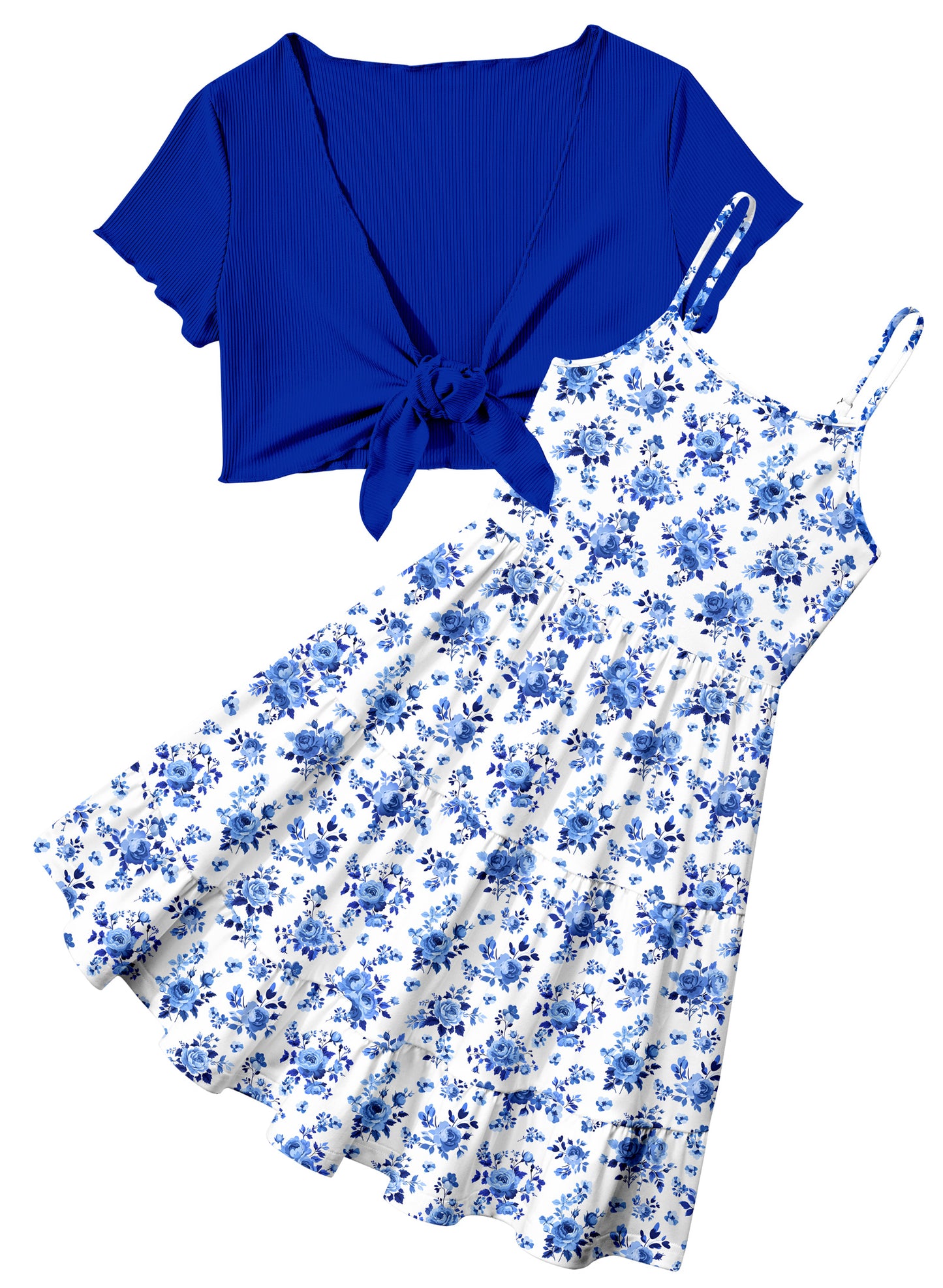 Girls Dresses Adjustable Strap Sleeveless A Line Dress with Cardigan 2 Piece Set Casual Sundress for Girls 7-14T