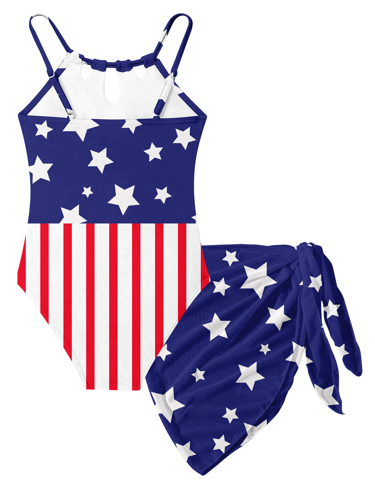Aideaone Girls Swimsiut One-Piece with Cover Up Adjustable Straps Cut Out Swimwear Beach Bathing Suit Size 8-16