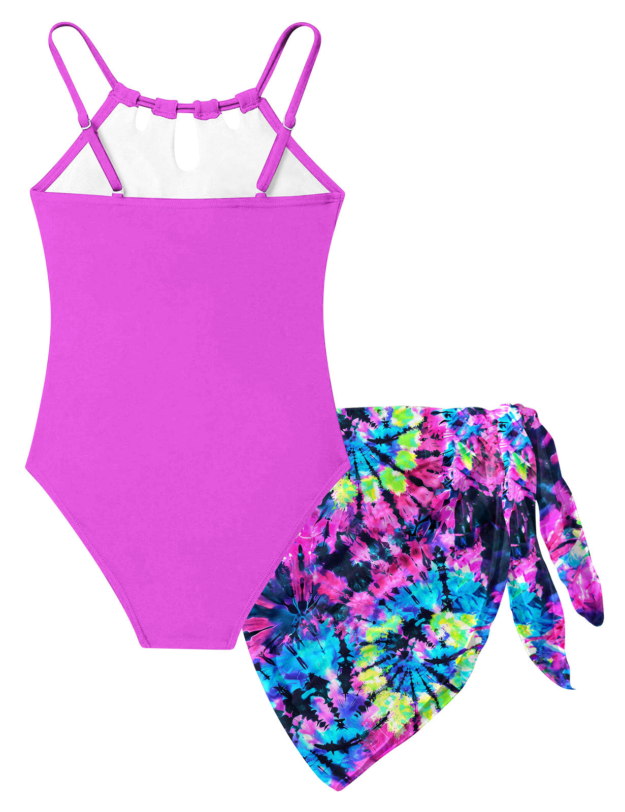 Aideaone Girls Swimsiut One-Piece with Cover Up Adjustable Straps Cut Out Swimwear Beach Bathing Suit Size 8-16