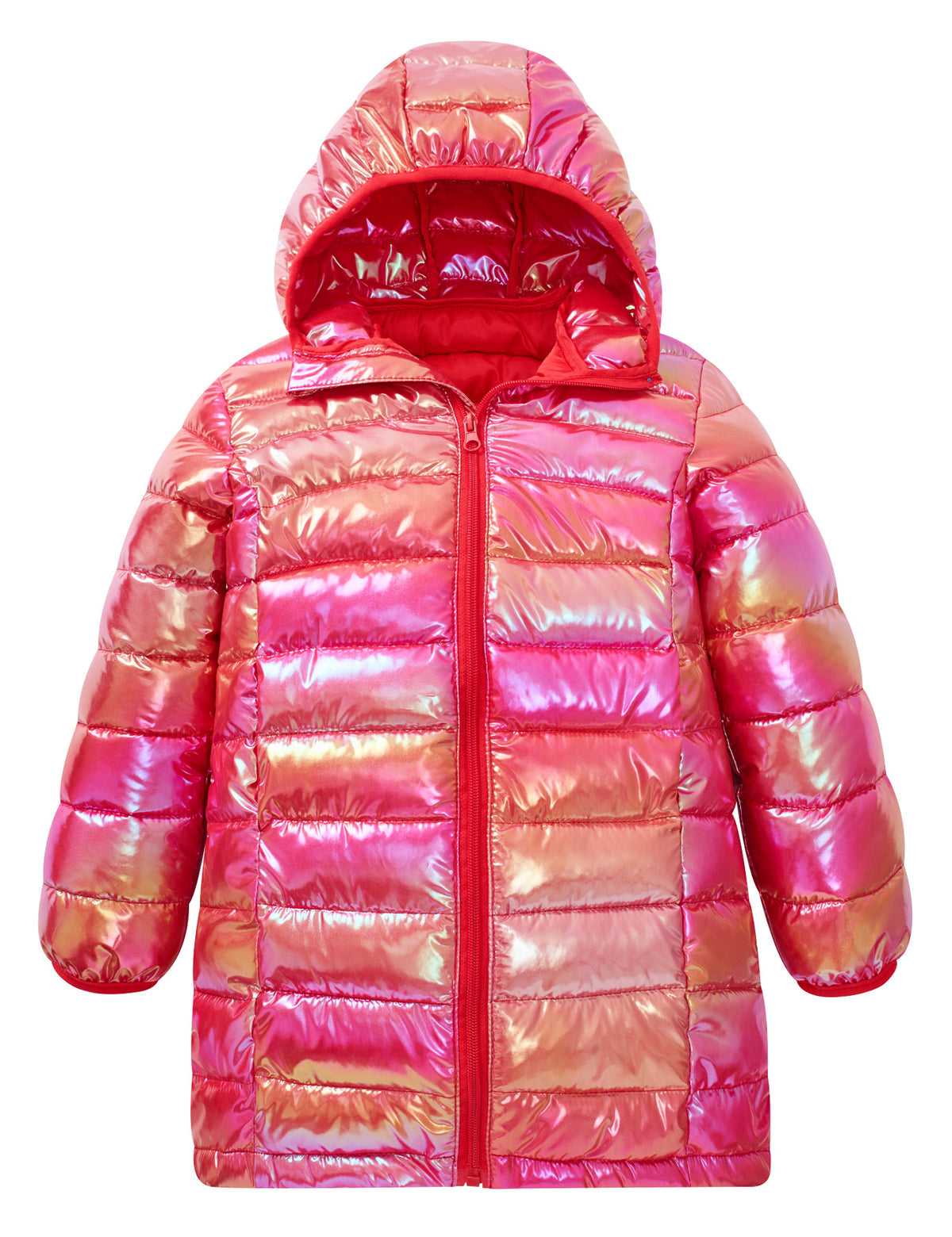 Aideaone Girls Winter Coat Hooded Metallic Mid Length Puffer Jacket Water Repellent 4-12 Years