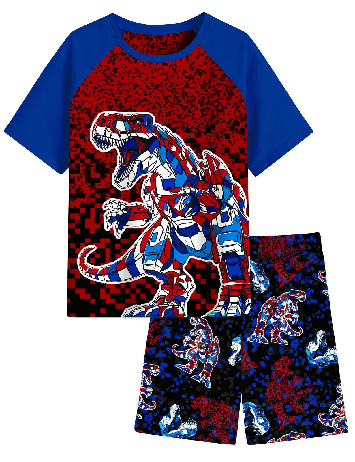 Aideaone Boys' Pajamas Set Short Sleeves Tops & Shorts 2-Piece Printed Kid Sleepwear Pajamas Set for Boys 6-14Y