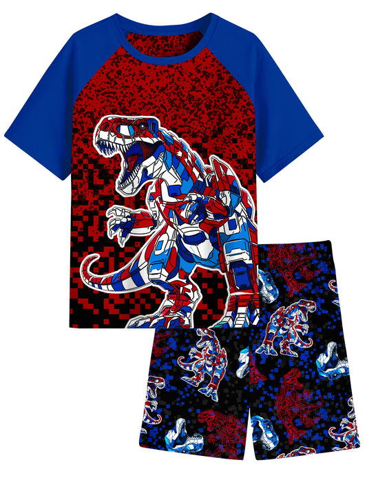 Aideaone Boys' Pajamas Set Short Sleeves Tops & Shorts 2-Piece Printed Kid Sleepwear Pajamas Set for Boys 6-14Y