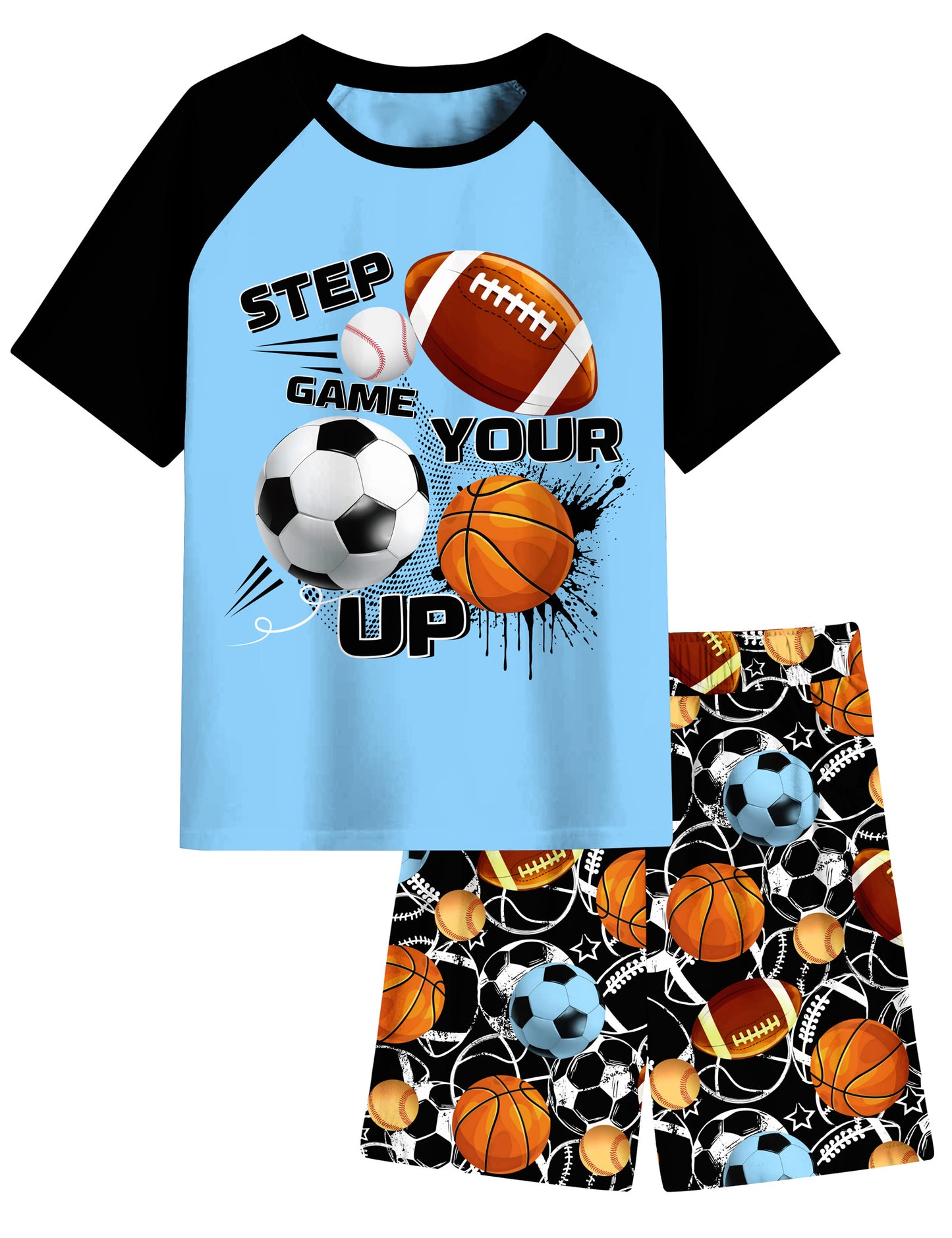 Aideaone Boys' Pajamas Set Short Sleeves Tops & Shorts 2-Piece Printed Kid Sleepwear Pajamas Set for Boys 6-14Y