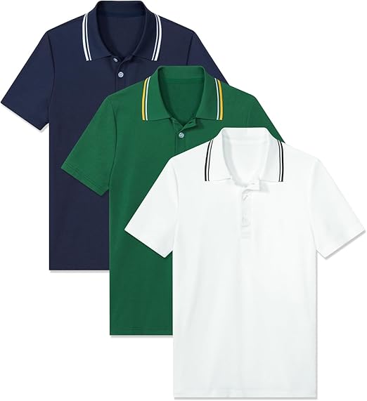 Aideaone 3 Pack Boys' Short Sleeve Polo Shirt School Uniform Pique Polo Shirt Athletic Golf Shirt