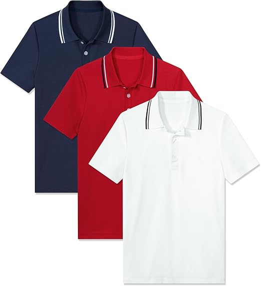 Aideaone 3 Pack Boys' Short Sleeve Polo Shirt School Uniform Pique Polo Shirt Athletic Golf Shirt