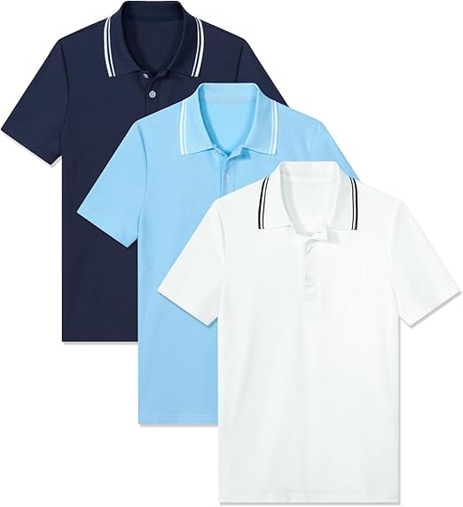 Aideaone 3 Pack Boys' Short Sleeve Polo Shirt School Uniform Pique Polo Shirt Athletic Golf Shirt