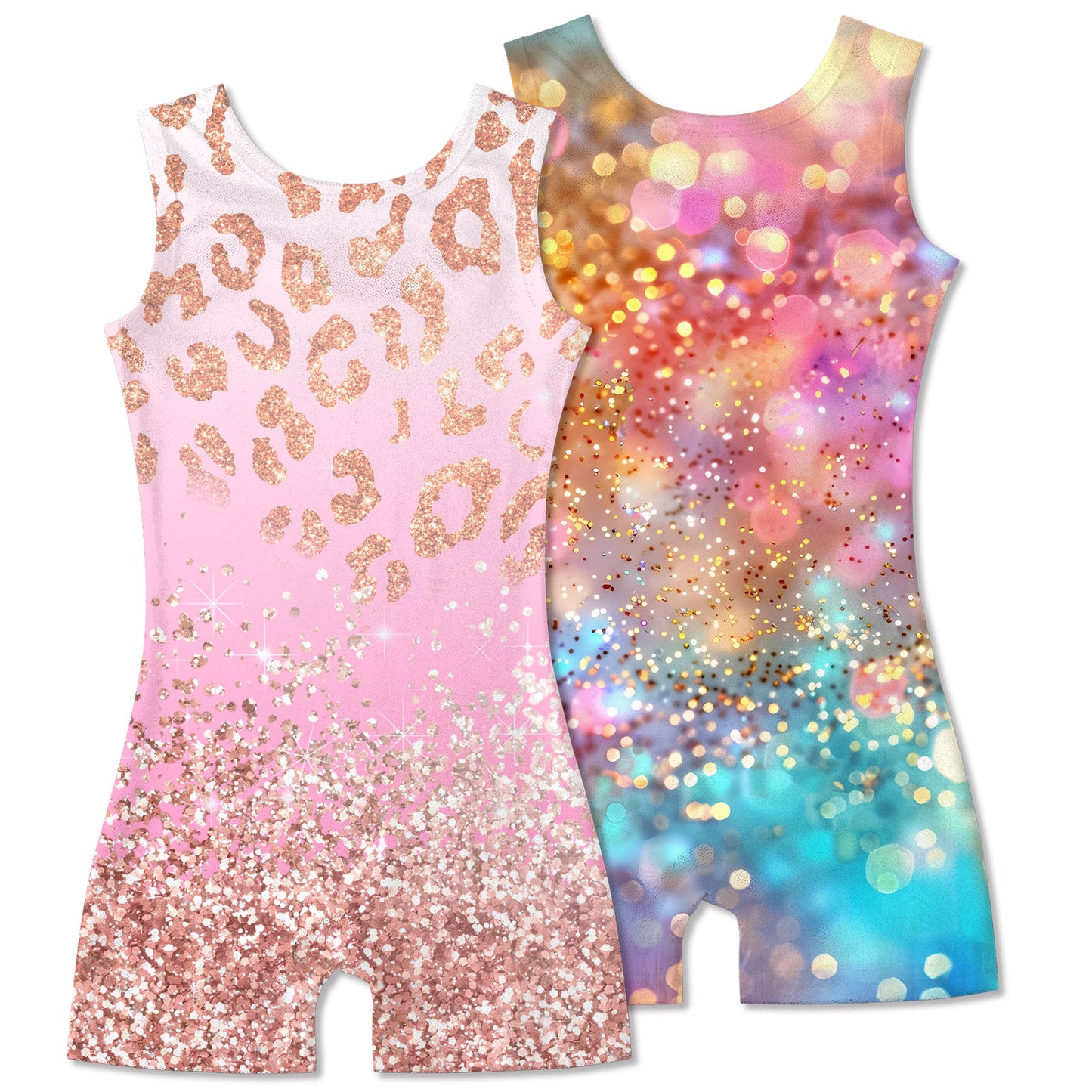 Aideaone 2 Pack Gymnastics Leotards for Girls Sparkly Toddler Biketards with Shorts Kids Unitard Dance Sportswear 3-10T
