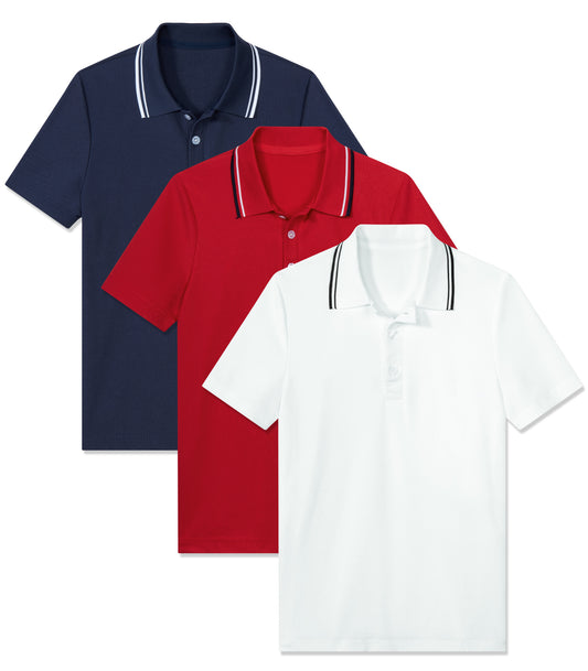 Aideaone 3 Pack Boys' Short Sleeve Polo Shirt School Uniform Pique Polo Shirt Athletic Golf Shirt（6-14）