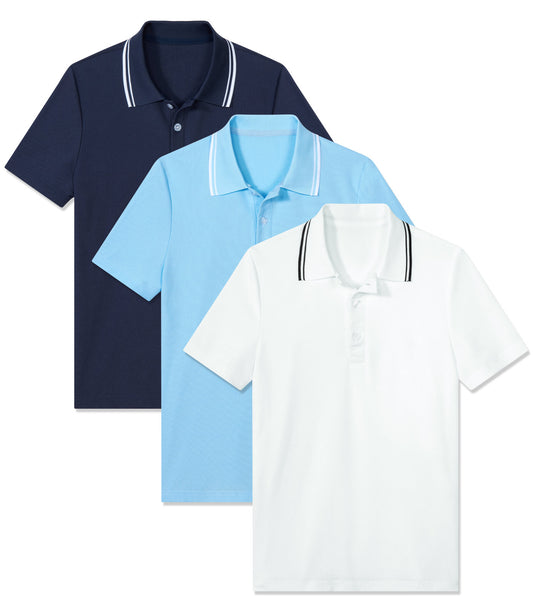 Aideaone 3 Pack Boys' Short Sleeve Polo Shirt School Uniform Pique Polo Shirt Athletic Golf Shirt（6-14）