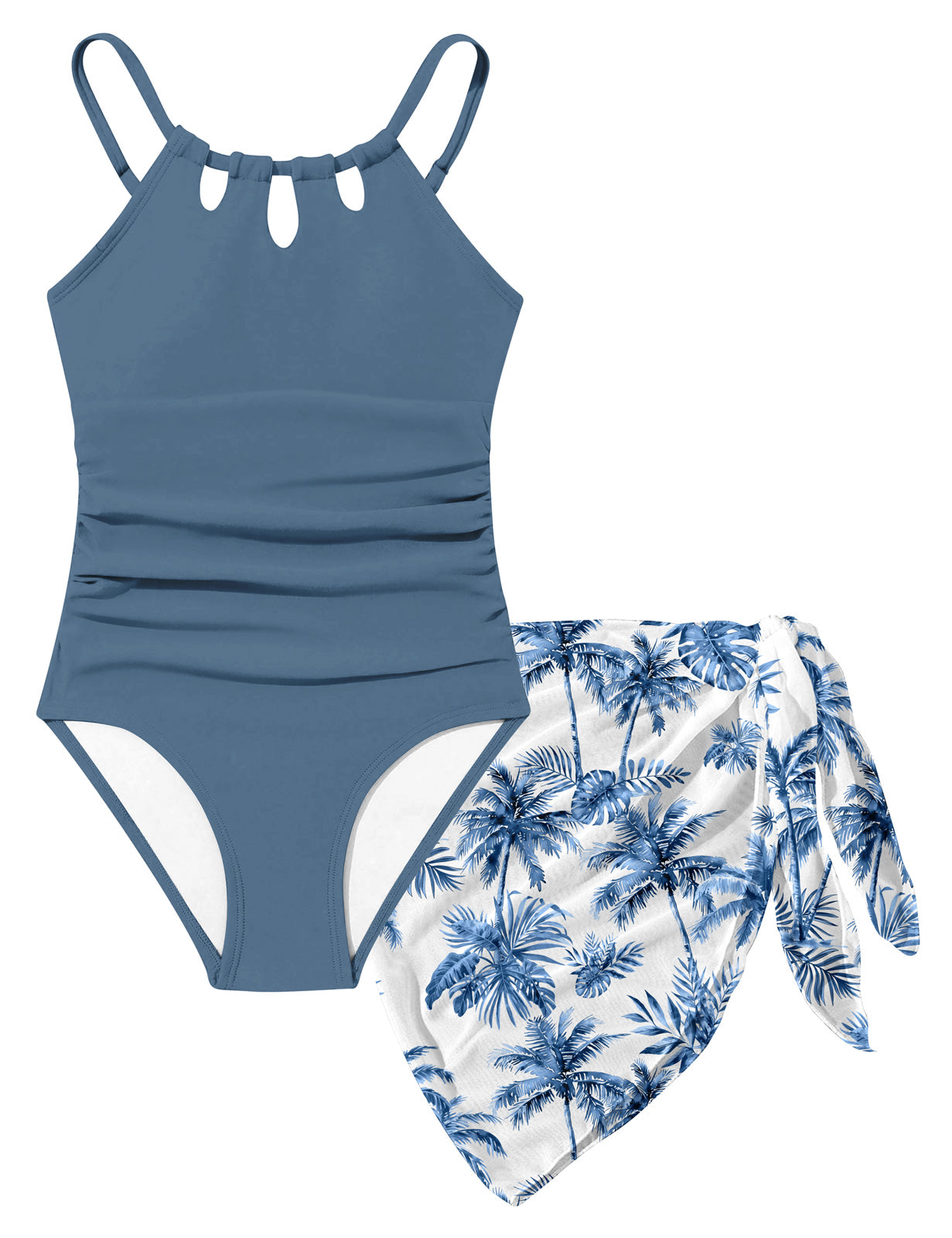 Aideaone Girls Swimsiut One-Piece with Cover Up Adjustable Straps Cut Out Swimwear Beach Bathing Suit Size 8-16