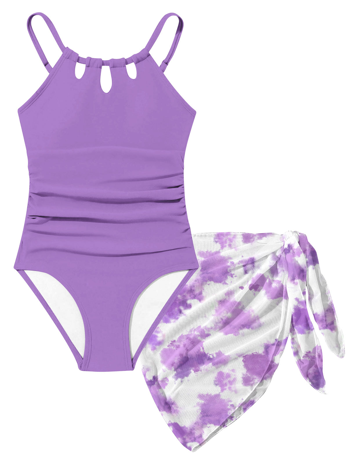Aideaone Girls Swimsiut One-Piece with Cover Up Adjustable Straps Cut Out Swimwear Beach Bathing Suit Size 8-16