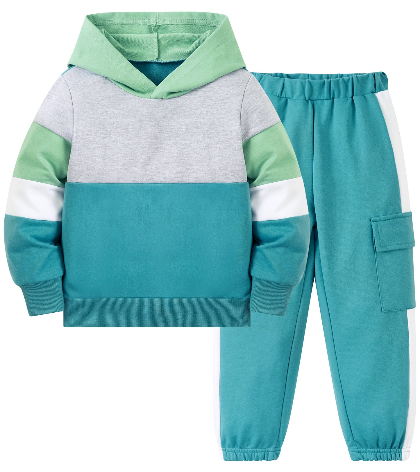 Aideaone Boys Clothes Color-Block Hoodie Sweatshirts & Pants Set 2pcs Toddler Boys Fall Winter Outfit Set 2-6Y
