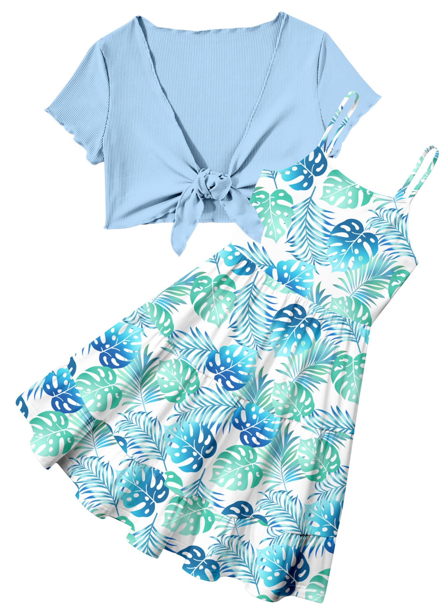 Girls Dresses Adjustable Strap Sleeveless A Line Dress with Cardigan 2 Piece Set Casual Sundress for Girls 7-14T