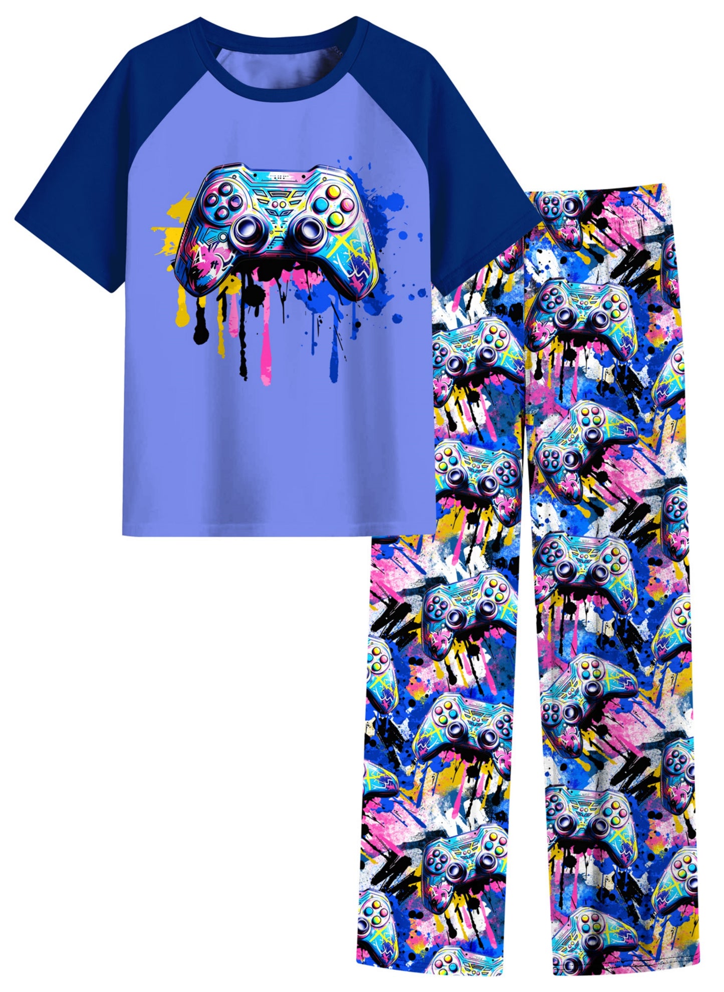 Aideaone Boys' Pajamas Set Short Sleeves Tops & Long Pants 2-Piece Printed Kid Sleepwear Pajamas Set for Boys 6-14Y