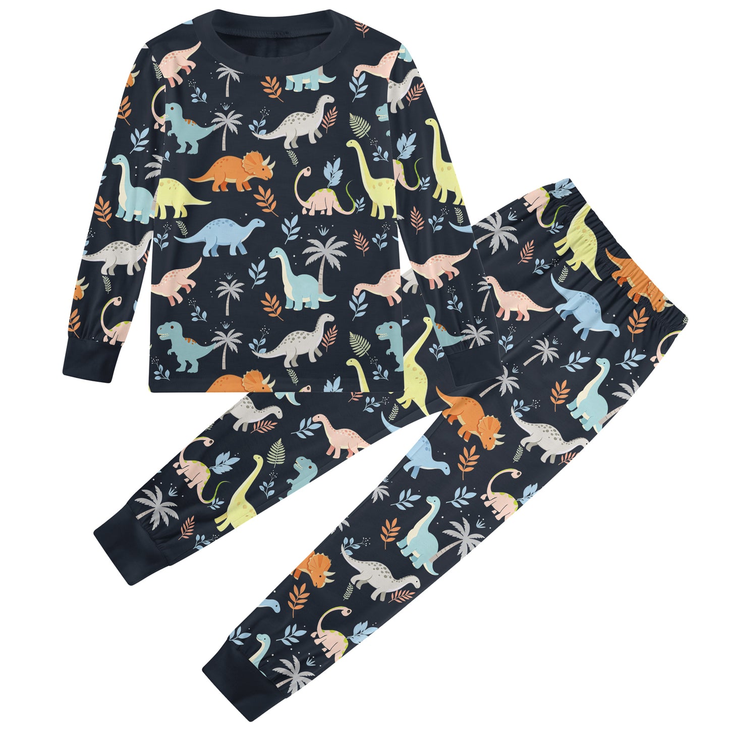 Aideaone Boys Pajamas Set Long Sleeves Tees & Pants 2-Piece Dinosaur Printed Kid Sleepwear Pajamas Set for Boys Age 3-6Y