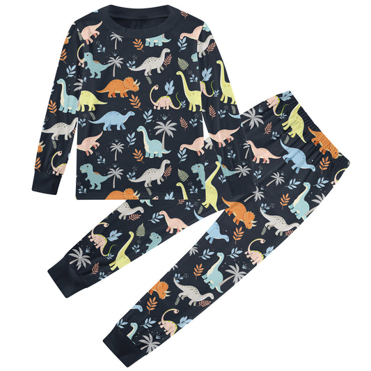 Aideaone Boys Pajamas Set Long Sleeves Tees & Pants 2-Piece Dinosaur Printed Kid Sleepwear Pajamas Set for Boys Age 3-6Y