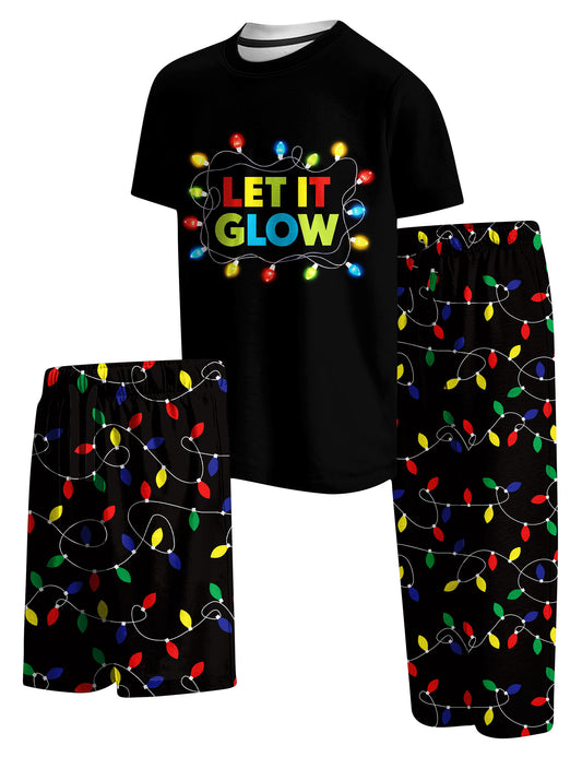 Aideaone Boys Pajamas Set Long Sleeves Tees & Pants 3-Piece Printed Kid Sleepwear Pajamas Set for Boys 7-14Y