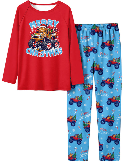 Aideaone Boys' Christmas Pajamas Set Long Sleeves Tees &amp; Pants 2-Piece Printed Kid Sleepwear Pajamas Set for Boys 7-14Y
