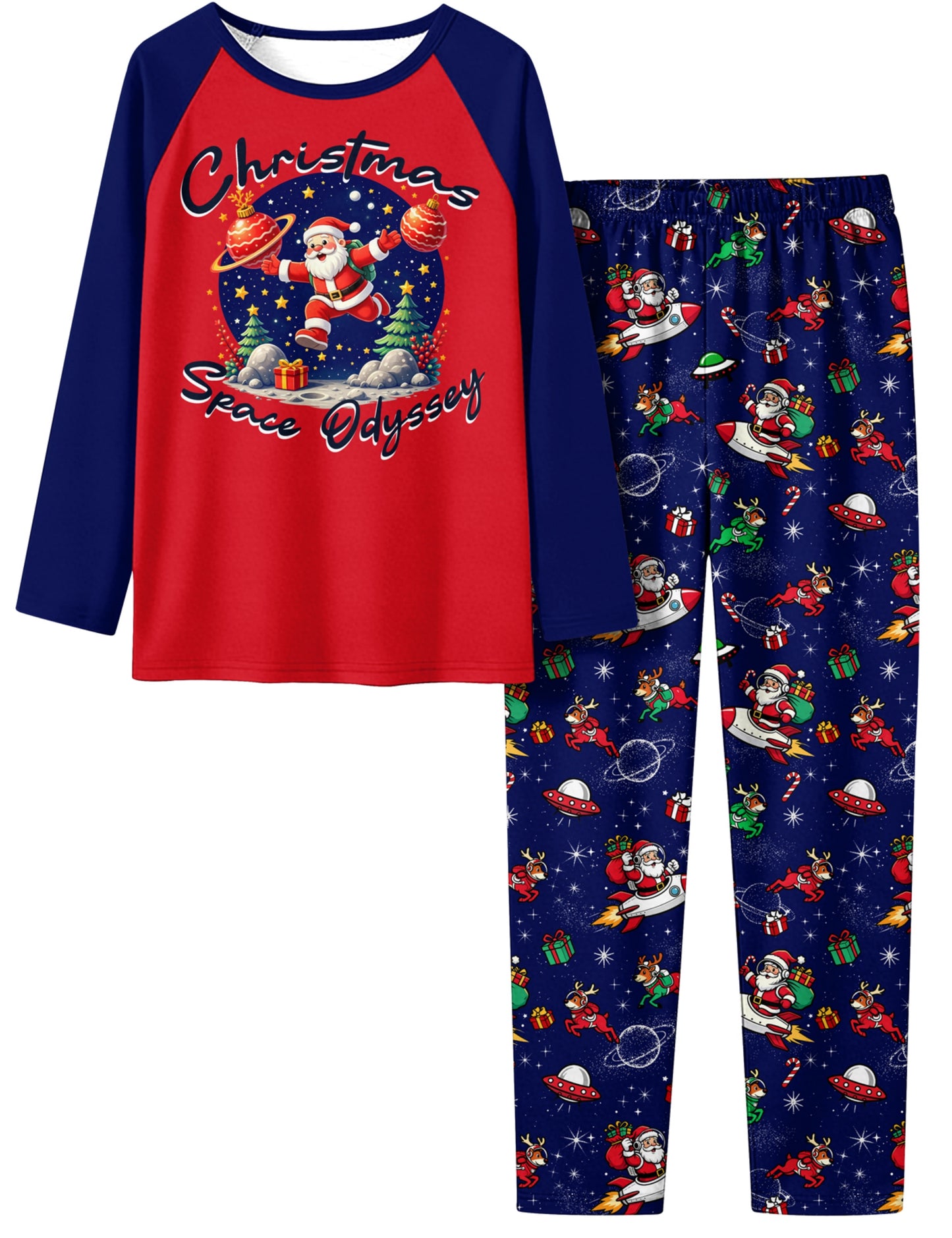 Aideaone Boys' Christmas Pajamas Set Long Sleeves Tees &amp; Pants 2-Piece Printed Kid Sleepwear Pajamas Set for Boys 7-14Y