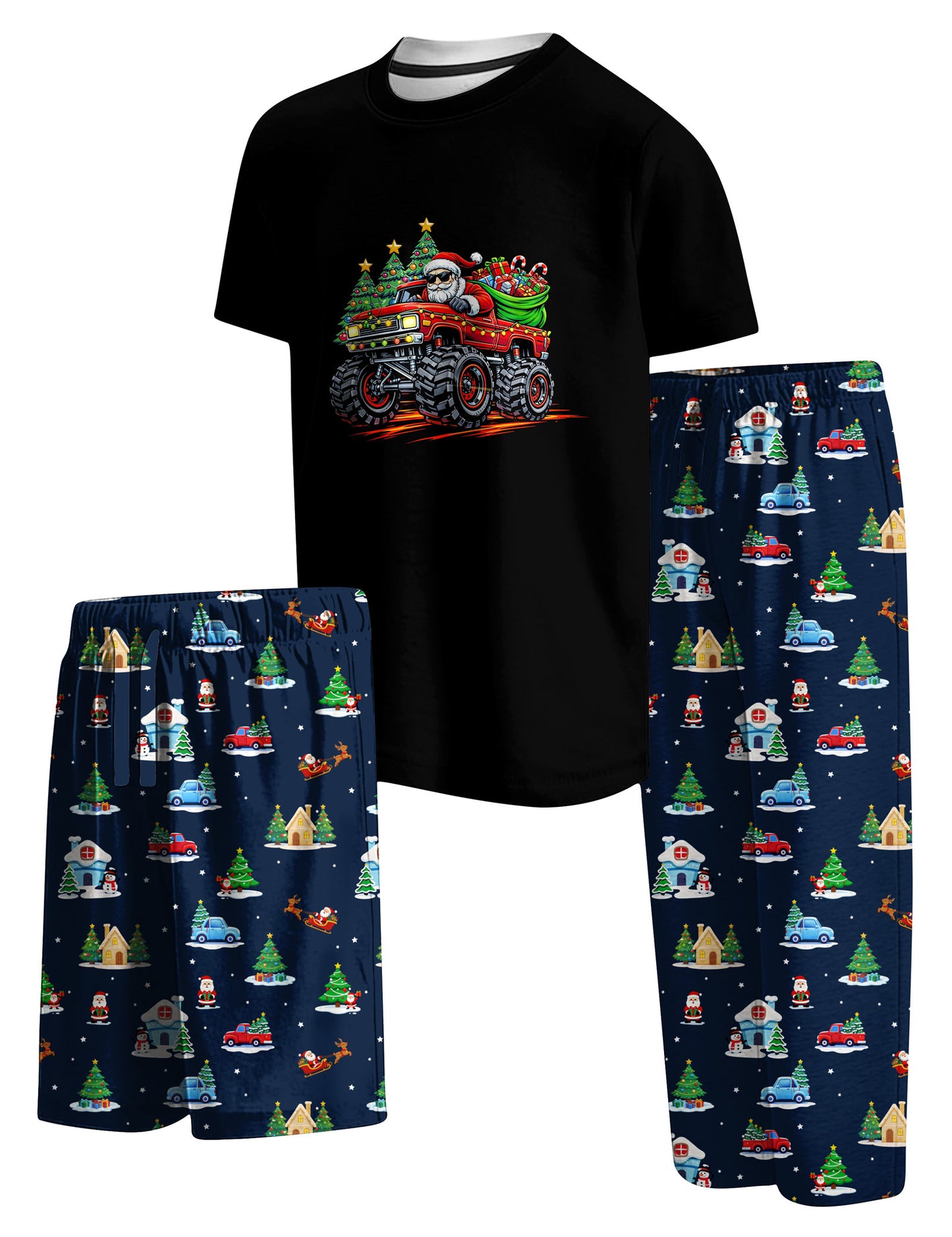 Aideaone Boys Pajamas Set Long Sleeves Tees & Pants 3-Piece Printed Kid Sleepwear Pajamas Set for Boys 7-14Y