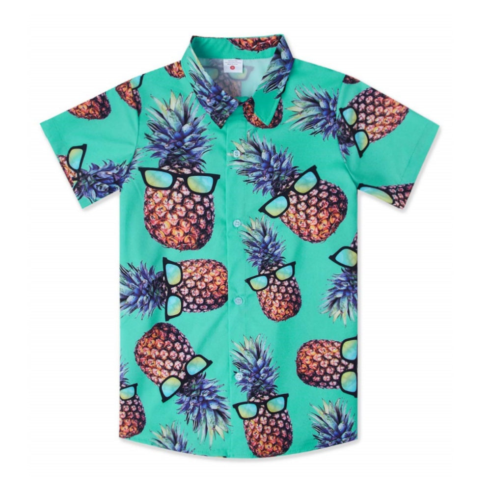Aideaone Boy's Button Down Hawaiian Shirts Short Sleeve Cool Cartoon Print Tops for 7-14 Years