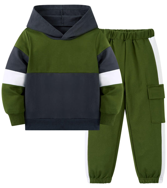 Aideaone Boys Clothes Color-Block Hoodie Sweatshirts & Pants Set 2pcs Toddler Boys Fall Winter Outfit Set 2-6Y
