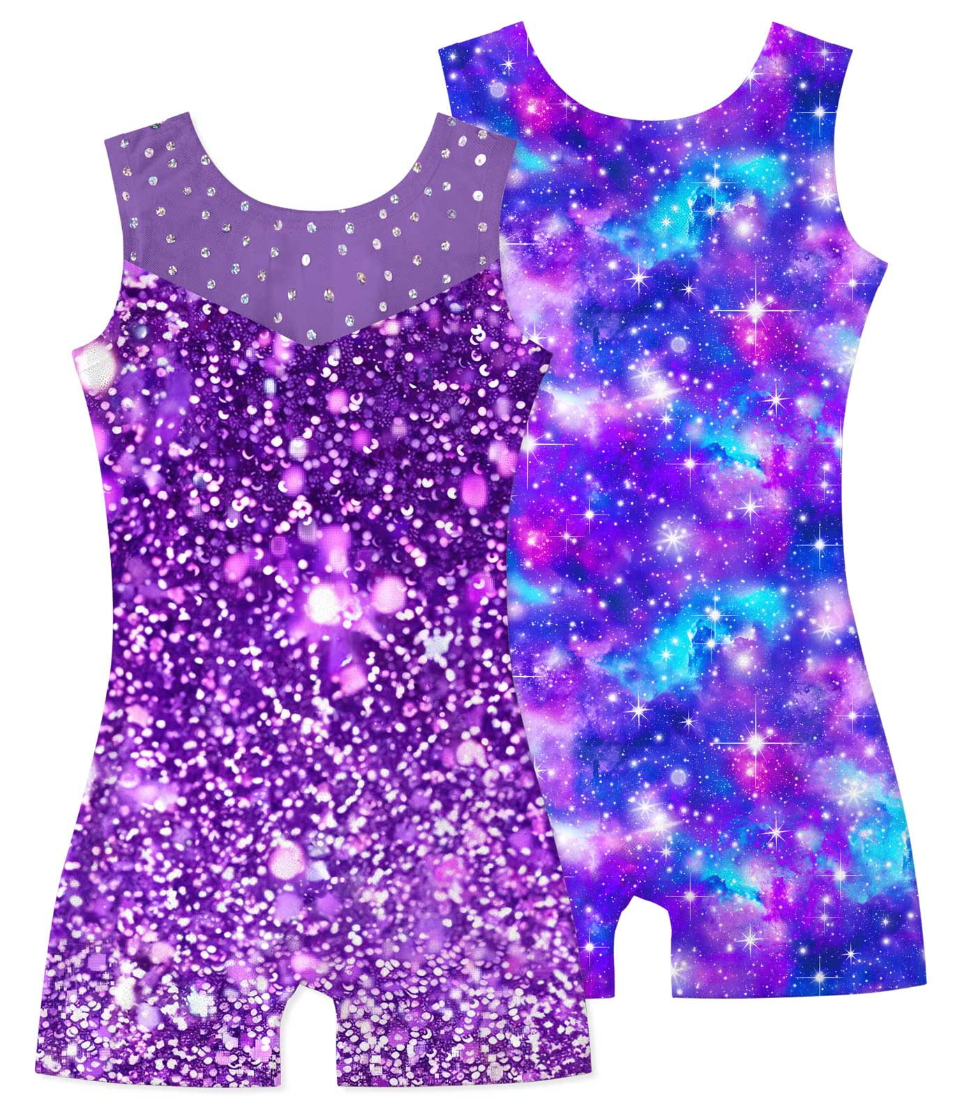 Aideaone Girls Gymnastics Leotards 2 Pack Sleeveless Rhinestone Biketards Sparkle Printed Dance Unitard Ballet Training Bodysuit for Little Girls 4-10Y