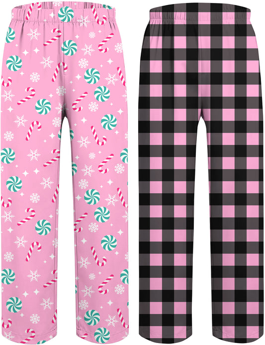 Aideaone 2 Pack Girls Pajama Pants Loose Wide Leg Kids Christmas PJ Bottoms for Teen 7-14 Years