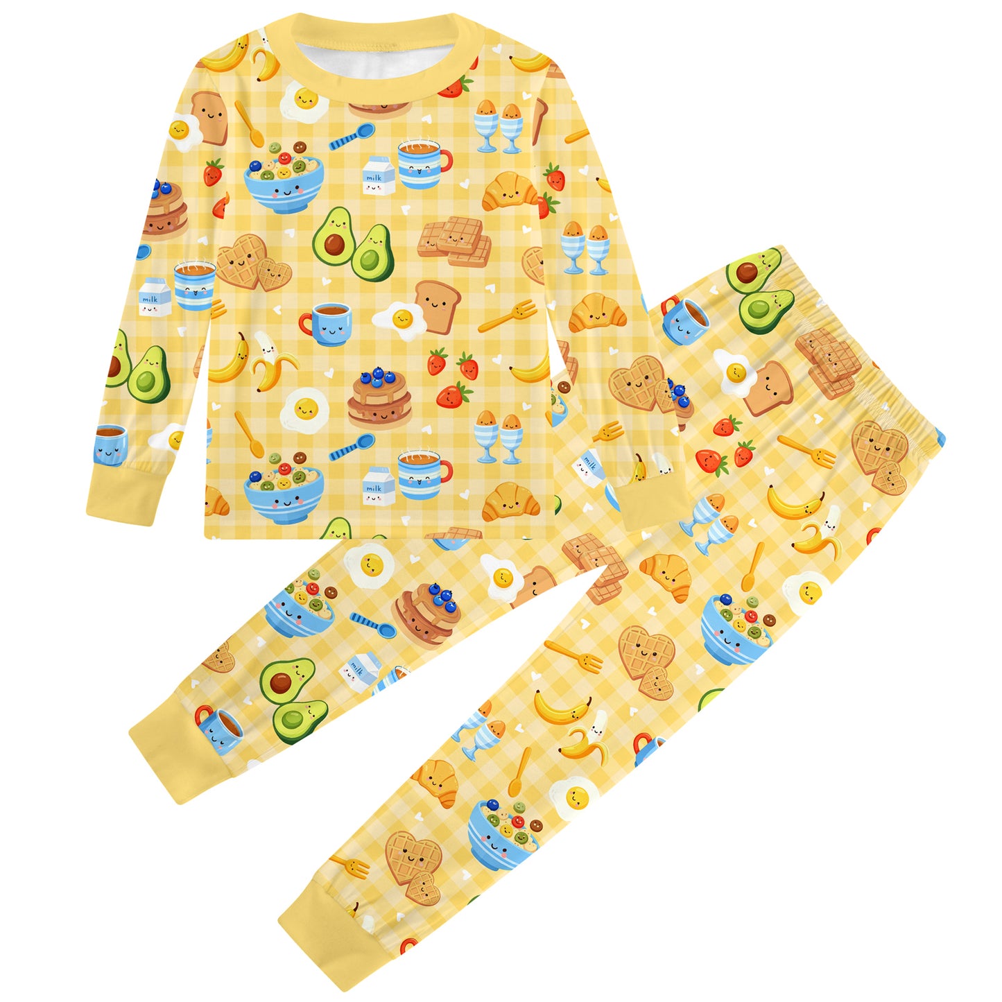 Aideaone Pajama Set Kids 2 Piece Long Sleeve Unisex Boys Girls Soft Stretchy Sleepwear Ages 2 to 8
