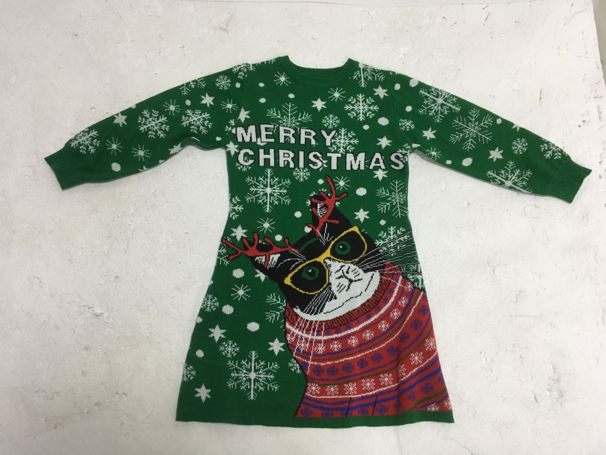 Aideaone Girls Sweater Dress Little Girls Christmas Knit Dresses Long Sleeve Xmas Cartoon Snowflake Print A Line Casual Holiday Party Sundress For 4-11Y