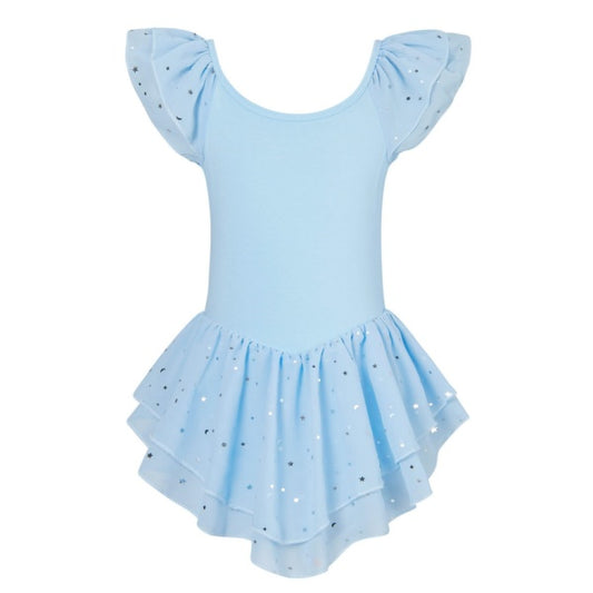 Aideaone Girls Ballet Dance Dress Toddler Leotards Ruffle Sleeve Shiny Ballet Tutu Skirt Pink 2-9T