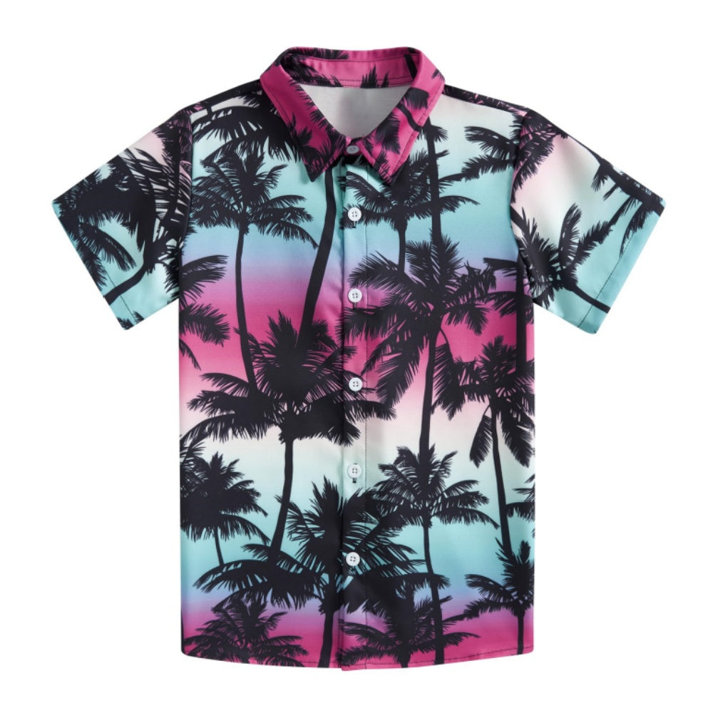 Aideaone Boy's Button Down Hawaiian Shirts Short Sleeve Cool Cartoon Print Tops for 7-14 Years