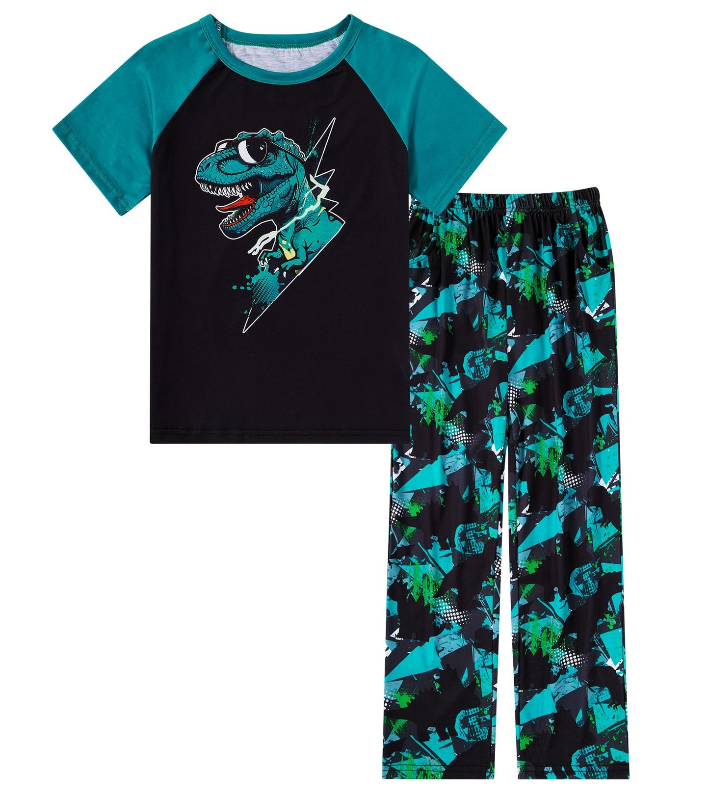 Aideaone Boys' Pajamas Set Short Sleeves Tops & Long Pants 2-Piece Printed Kid Sleepwear Pajamas Set for Boys 6-14Y
