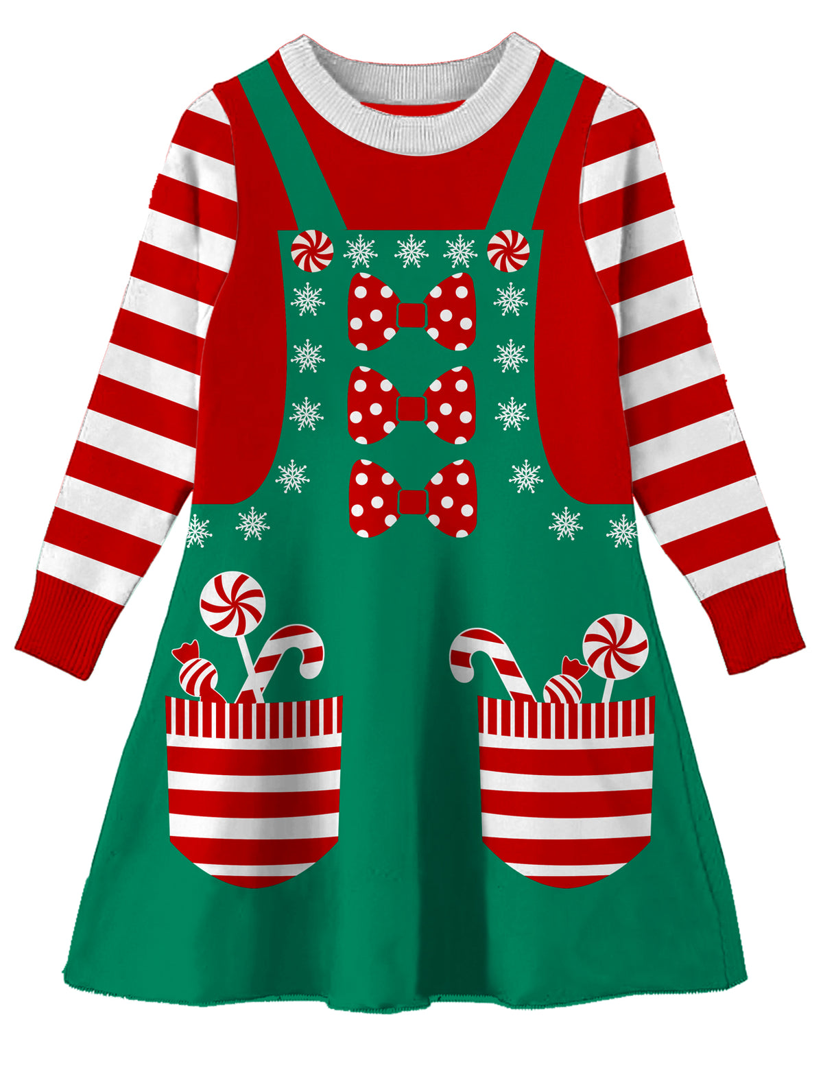Aideaone Girls Sweater Dress Little Girls Christmas Knit Dresses Long Sleeve Xmas Cartoon Snowflake Print A Line Casual Holiday Party Sundress For 4-11Y