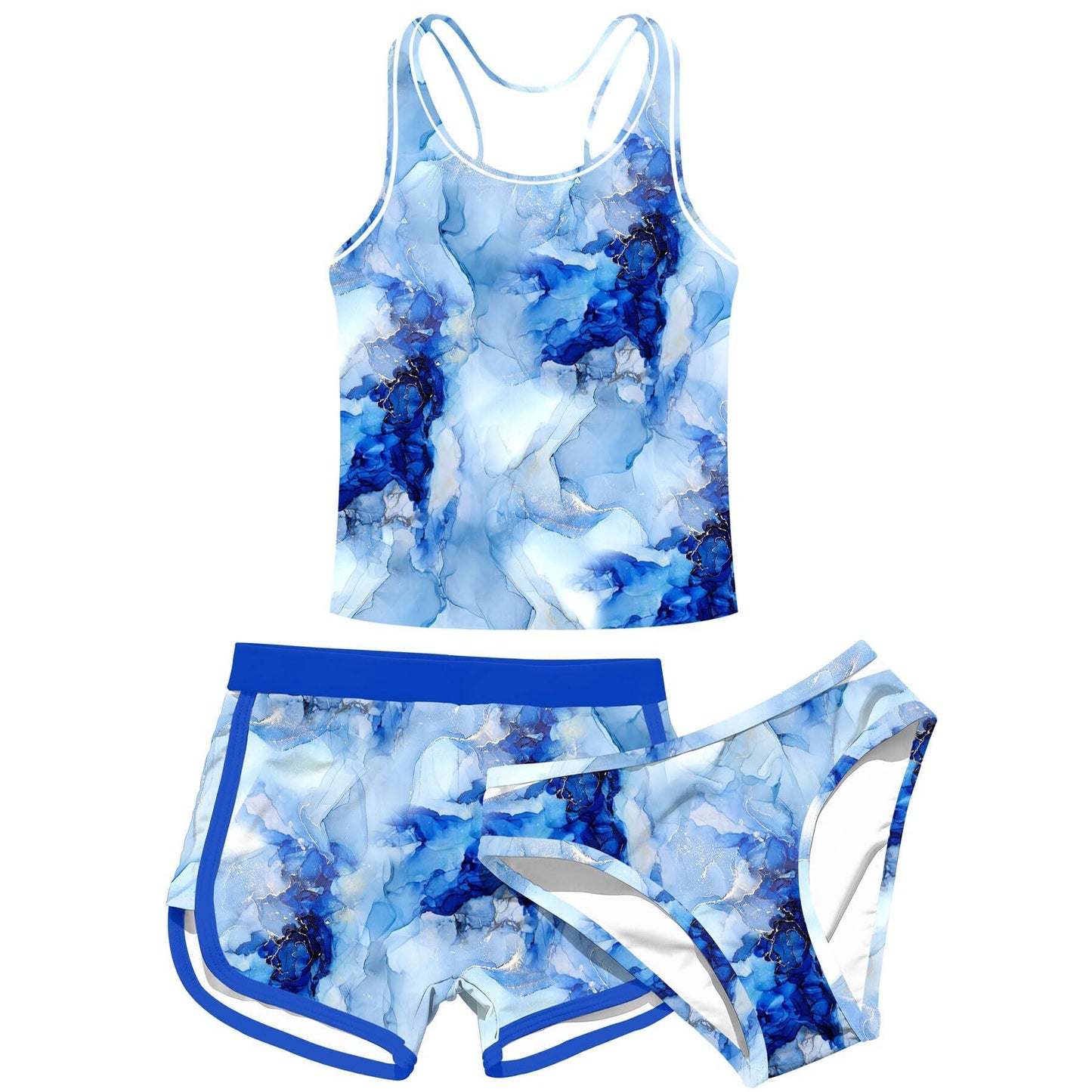 Girls Swimsuit 3 Piece Bathing Suit UPF 50+ Beach Tankini Sets Girls' Racerback Swimwear with Shorts 8-15 Years
