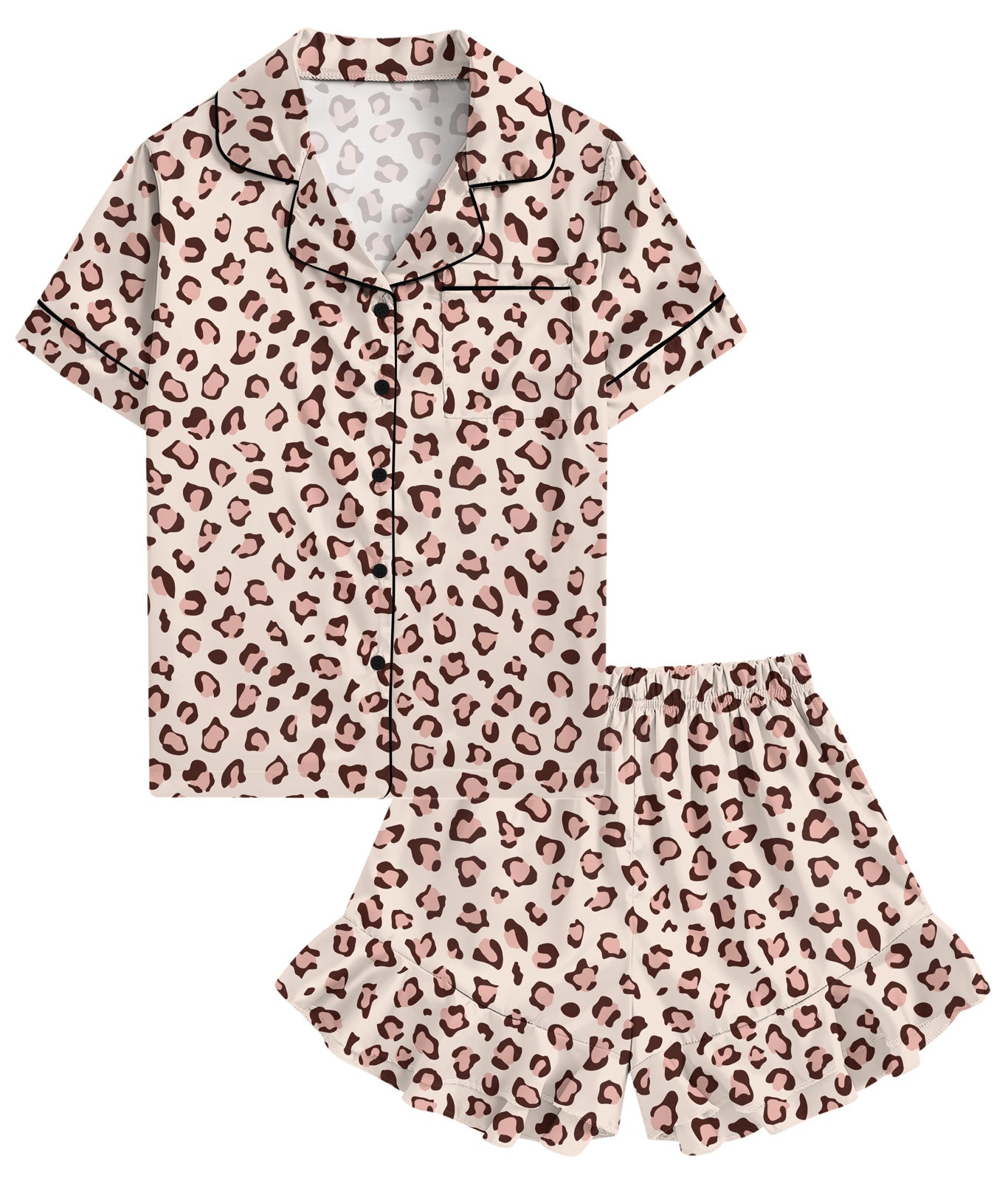 Aideaone Girls Satin Pajama Set Short Sleeve Button Down Silk Sleepwear 2 Piece Summer Loungewear for Child Girl 6-14Y
