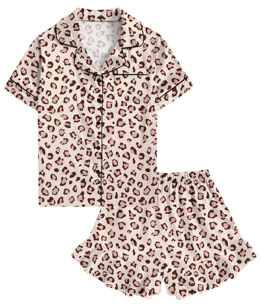 Aideaone Girls Satin Pajama Set Short Sleeve Button Down Silk Sleepwear 2 Piece Summer Loungewear for Child Girl 6-14Y