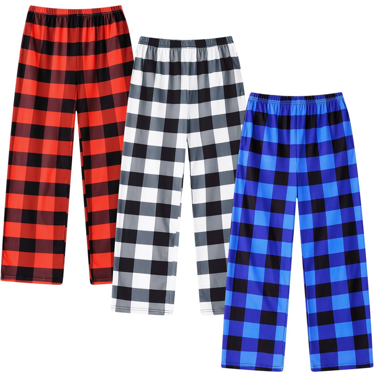 Aideaone 3-Pack Boys Pajama Pants Kids Soft Sleepwear Printed Plaid Pj Bottoms with Pockets for Boys (7-14)