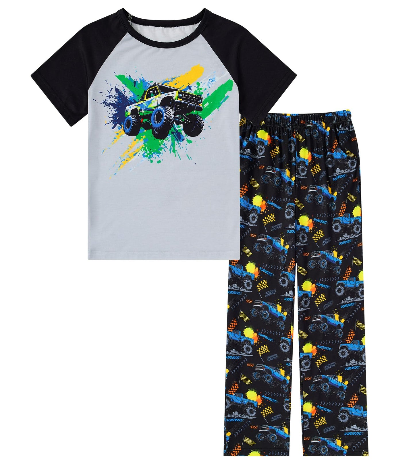 Aideaone Boys' Pajamas Set Short Sleeves Tops & Long Pants 2-Piece Printed Kid Sleepwear Pajamas Set for Boys 6-14Y