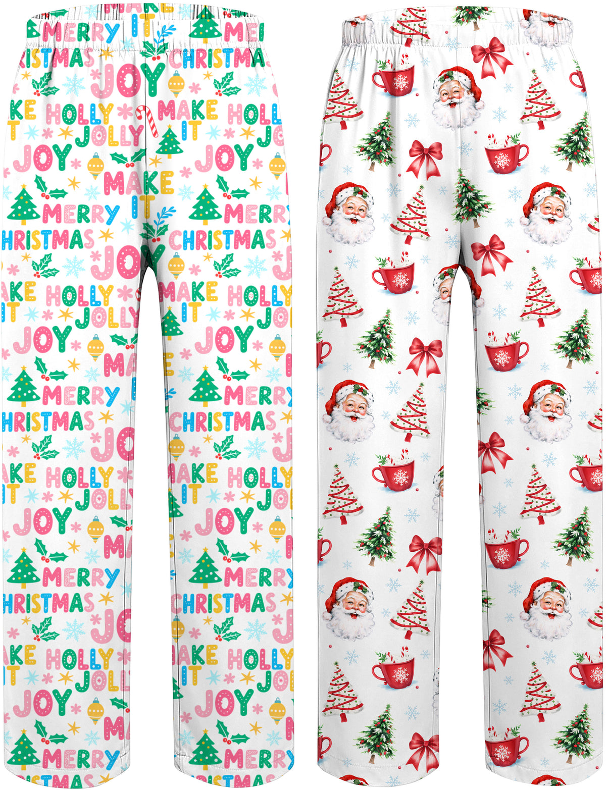 Aideaone 2 Pack Girls Pajama Pants Loose Wide Leg Kids Christmas PJ Bottoms for Teen 7-14 Years