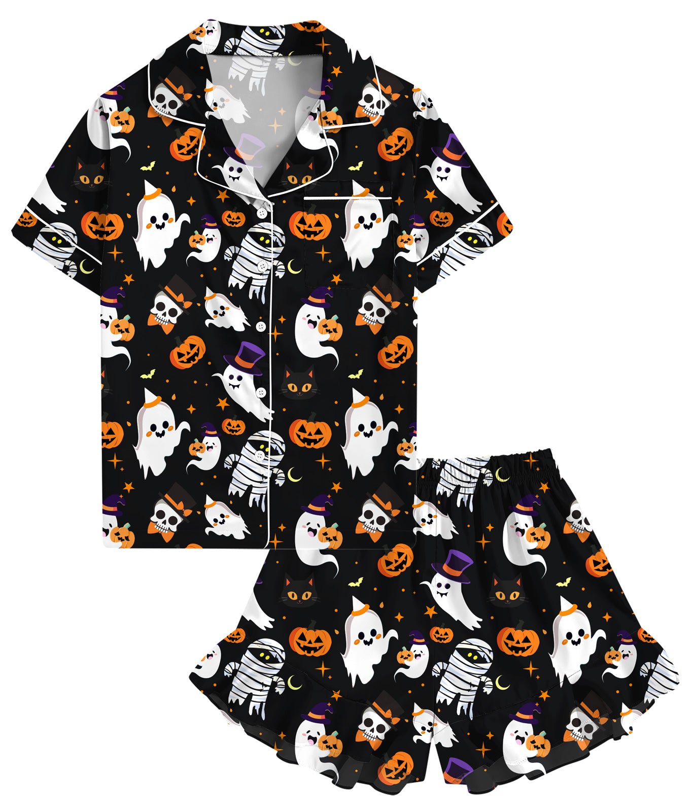 Aideaone Girls Satin Pajama Set Short Sleeve Button Down Silk Sleepwear 2 Piece Summer Loungewear for Child Girl 6-14Y