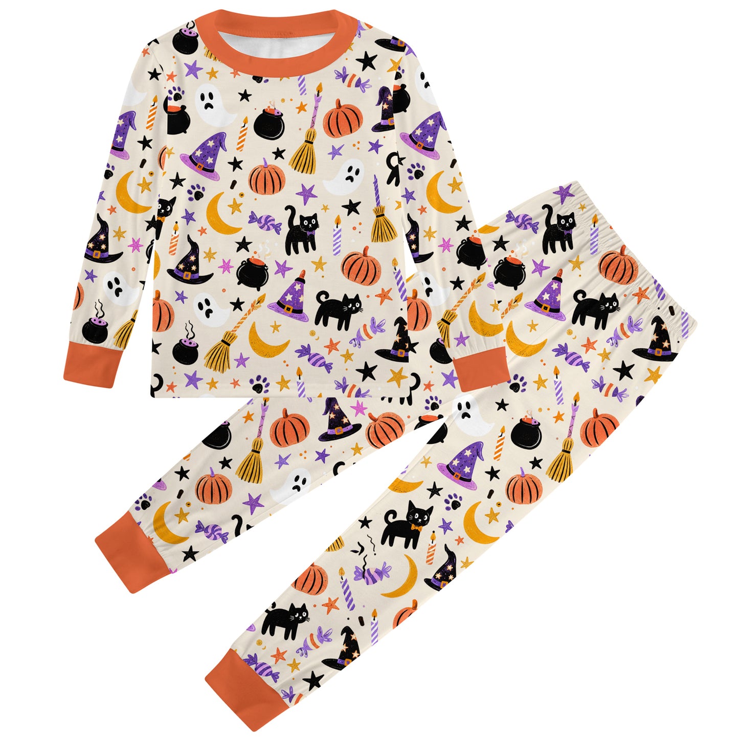 Aideaone Pajama Set Kids 2 Piece Long Sleeve Unisex Boys Girls Soft Stretchy Sleepwear Ages 2 to 8
