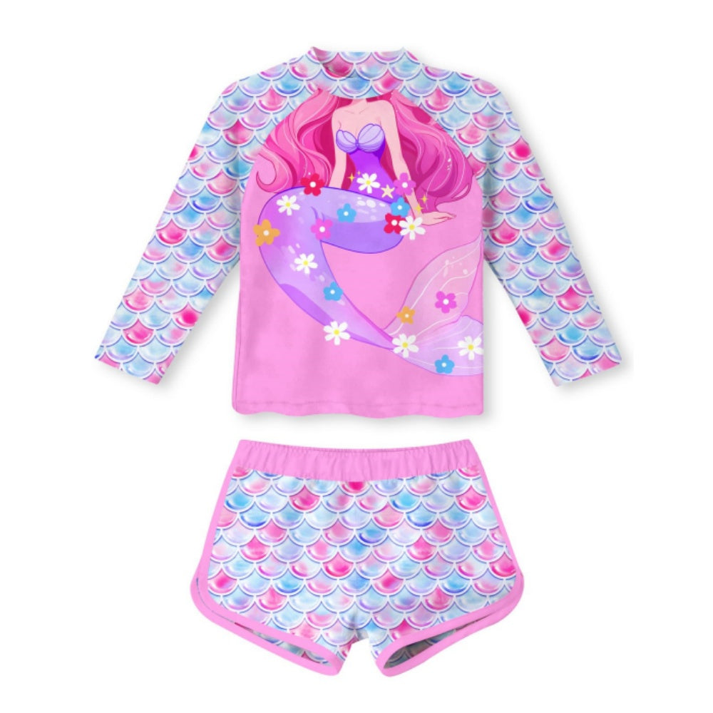 Aideaone Girls Rash Guard Swimsuit Long Sleeve Bathing Suit 2-Piece Set 3-10 Years